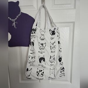 Cat Print Canvas Tote